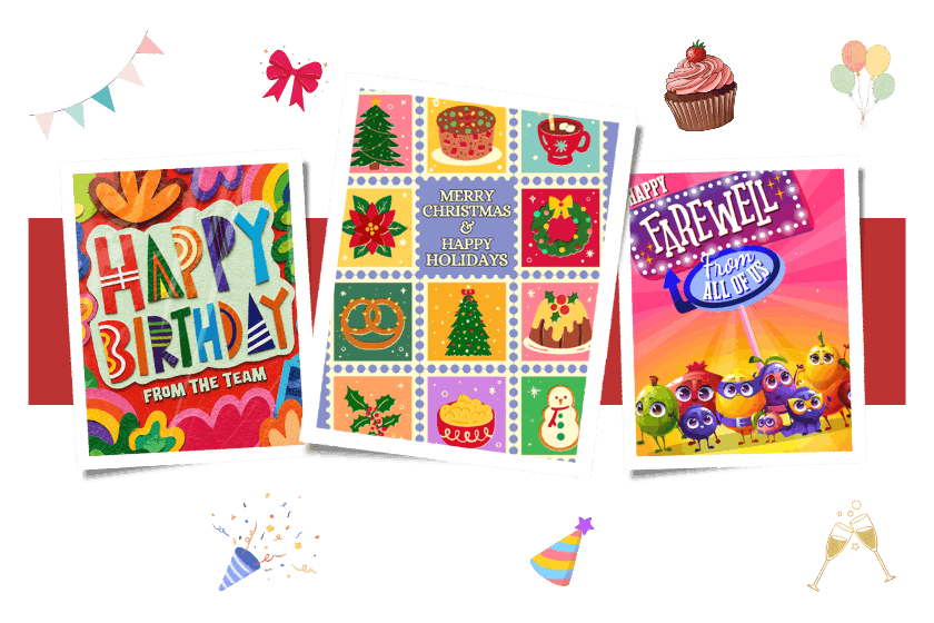 Birthday, holiday and farewell group cards signed by teams online
