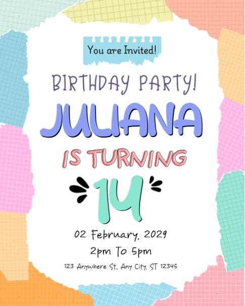 Fun 14th Birthday Invitation Fun 14th Birthday Invitation